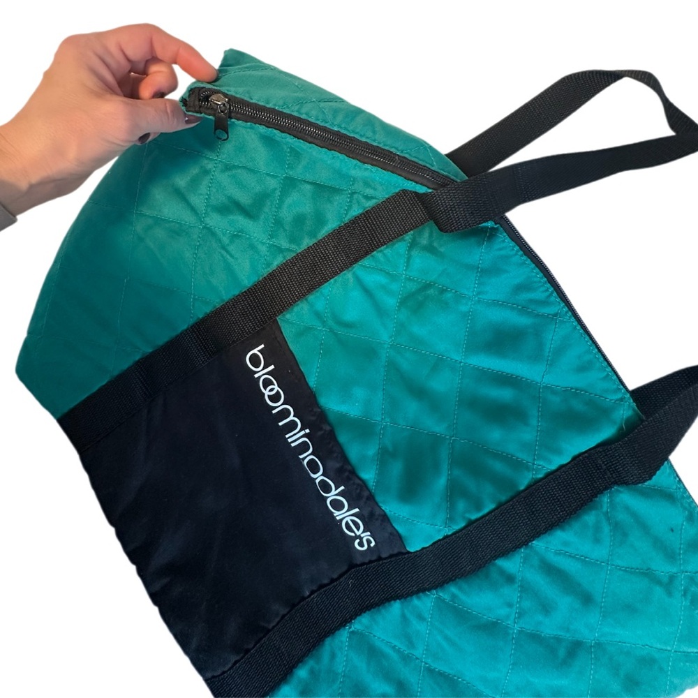 Bloomingdale's Green and Black Quilted Tote